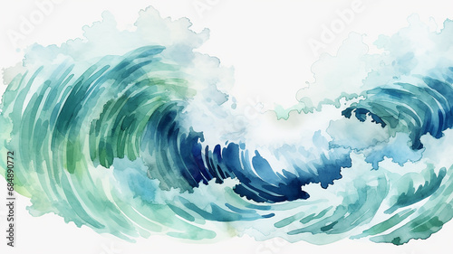 sea wave watercolor illustration isolated on white background, graphic element of ocean design © kichigin19