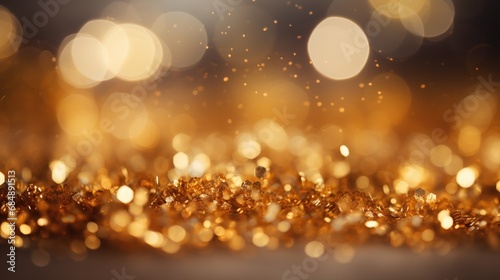 Gold Glitter and Bokeh Lights. Golden Bokeh and glitter background.,