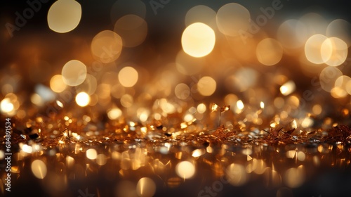 Gold Glitter and Bokeh Lights. Golden Bokeh and glitter background.,