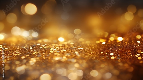 Gold Glitter and Bokeh Lights. Golden Bokeh and glitter background.,