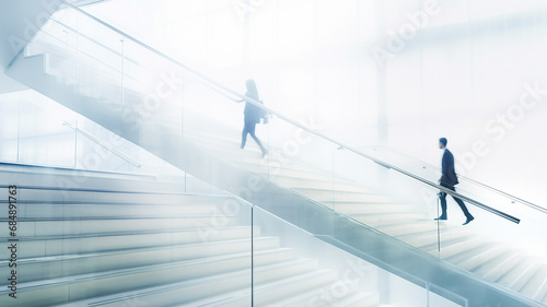 silhouette of a human going  the stairs, career, business success, white background photo