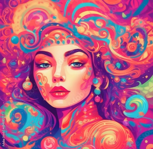 A mysterious beautiful young girl psychedelic 