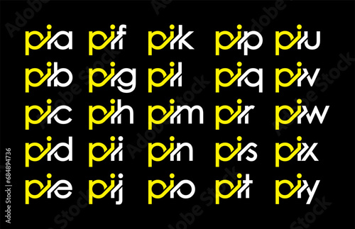 PIA, PIB, PIC, PID, PIE, PIF, PIG, PIH, PII, PIJ, PIK, PIL, PIM, PIN, PIO, PIP, PIQ, PIR, PIS, PIT, PIU, PIV, PIW, PIX, PIY Letter Initial Logo Design Template Vector Illustration photo