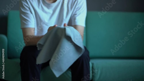 wiping hands with wet wipe, personal hygiene concept
