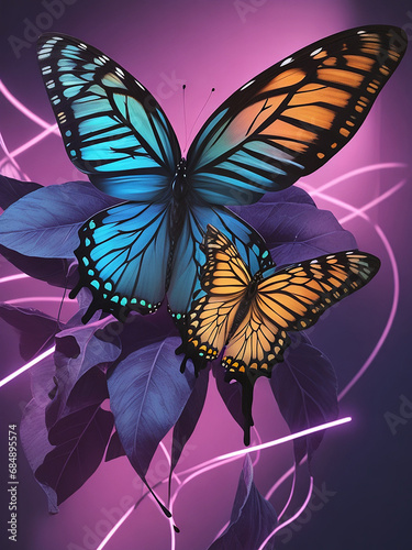 A photo of very beautiful butterfly in neon color Generative AI