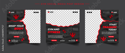 	
Gym, fitness, and sports social media post template design set. Usable for social media, banner, and website