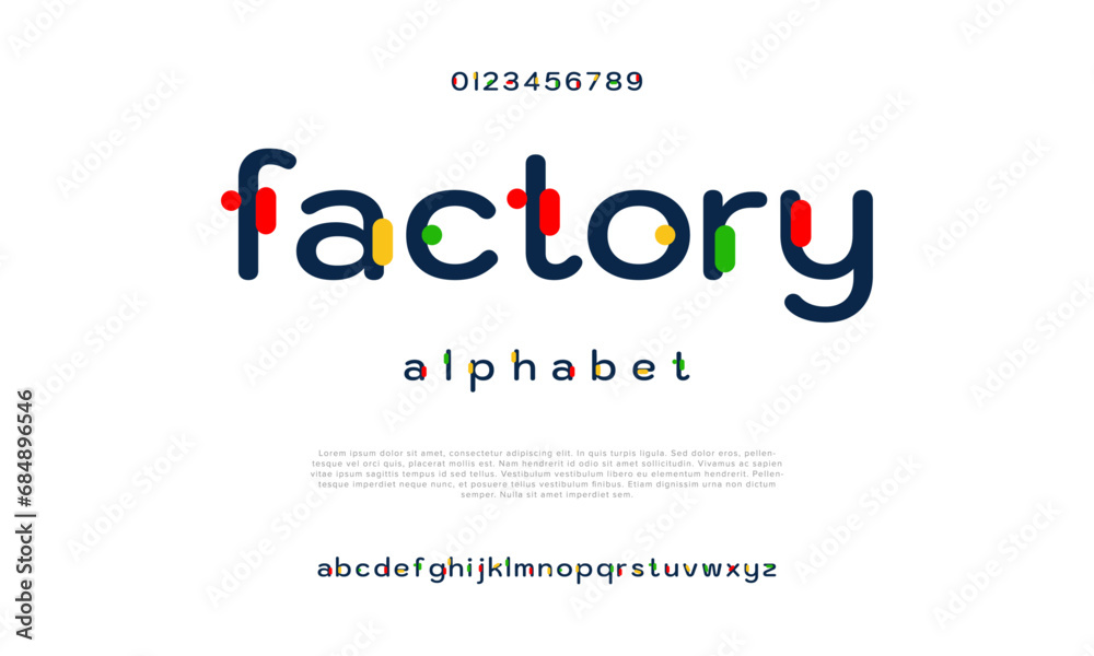 Factory creative modern urban alphabet font. Digital abstract moslem, futuristic, fashion, sport, minimal technology typography. Simple numeric vector illustration