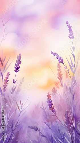 high  narrow  lavender background delicate pastel pink flowers blurred background with copy space vertical  panorama