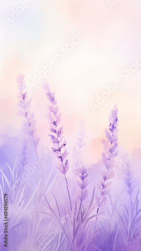 high, narrow, lavender background delicate pastel pink flowers blurred background with copy space vertical, panorama © kichigin19