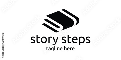 logo design combining the shape of a book with a ladder.