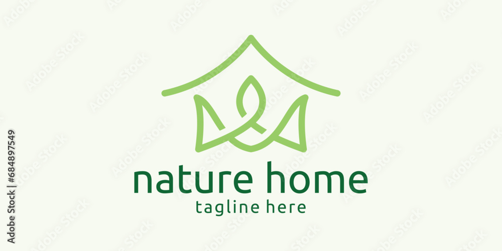 logo design combining the shape of a house with leaves.