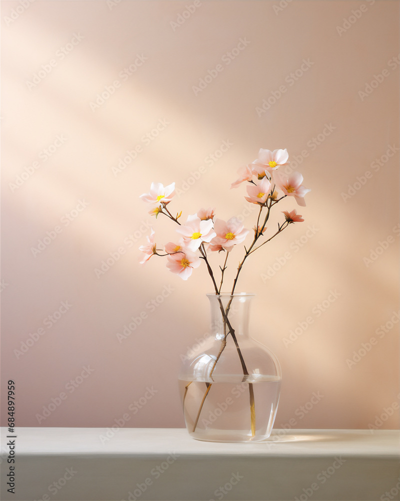 flower in glass vase in close up isolated on white background, soft light. flower in glass vase in close up isolated on white background, soft light.