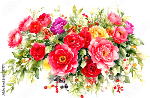 Colorful christmas floral arrangement in watercolor clipart design. © Miraz