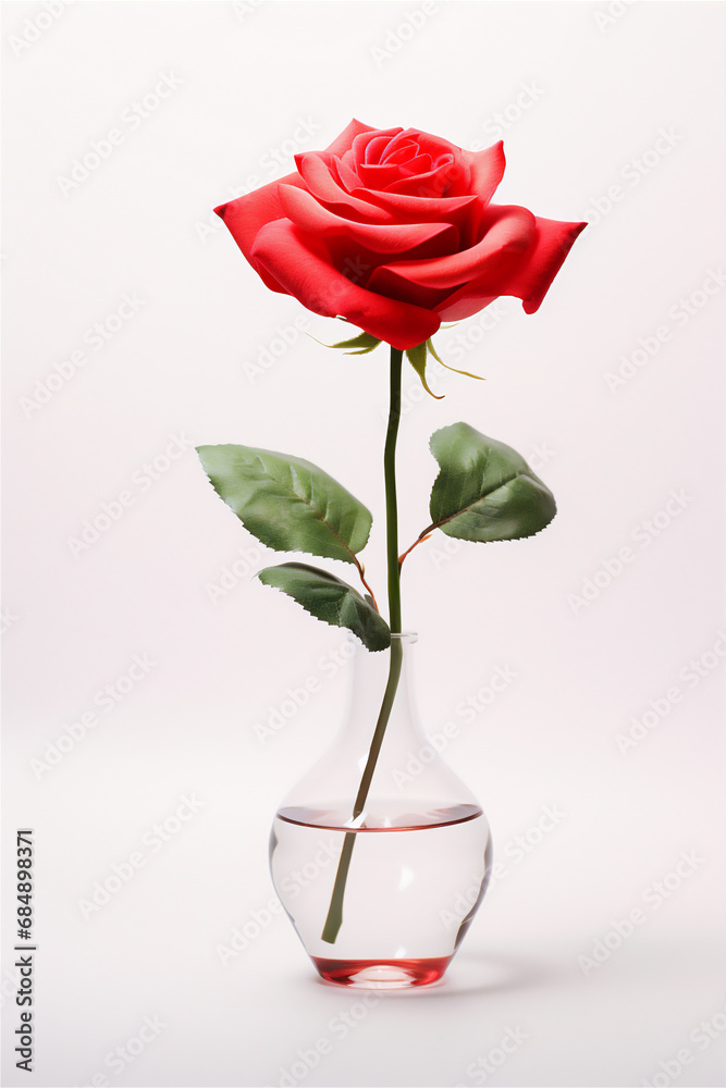 Fototapeta premium flower in glass vase in close up isolated on white background, soft light.
