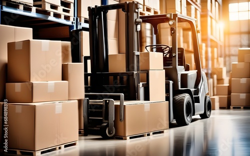 Industrial Warehouse shipping, load, forklift, or logistic storehouse for cargo business