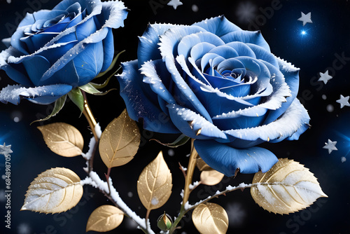 Rose bleu et dorée - Fleurs