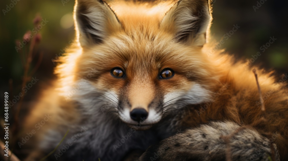 Big red fox portrait in forest, wild animal