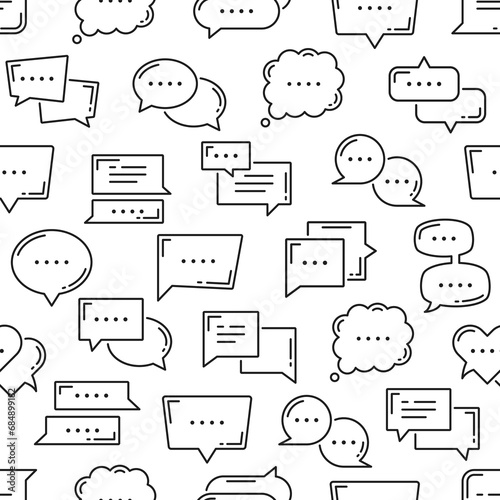 Dialogue balloon, chat bubble icons seamless pattern. Textile pattern, wrapping paper linear vector print or fabric seamless background. Wallpaper backdrop with speak bubbles, chat message frame