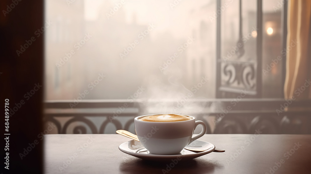 love for Viennese coffee, the shape of a heart in a cup of hot drink in a restaurant on a blurry background love for Viennese coffee, the shape of a heart in a cup of hot drink in a restaurant on a blurry background