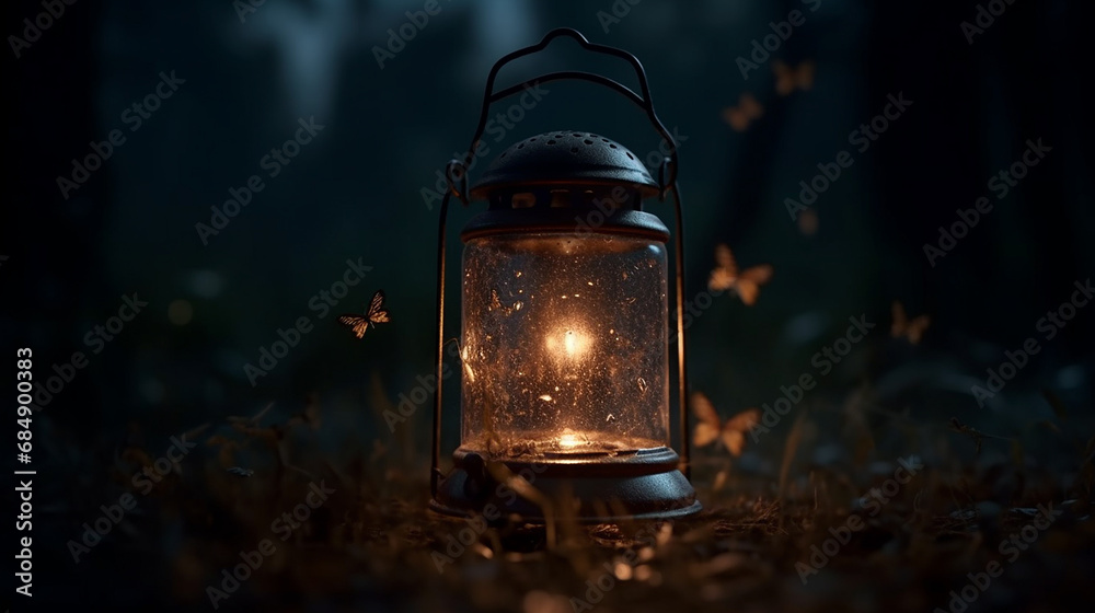 Firefly mason jar lantern fireflies Generative AI