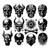 Set of skull head silhouettes isolated on a white background, Vector illustration.
