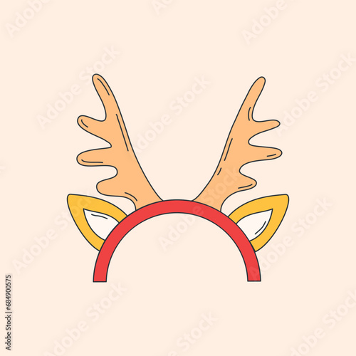 Headband with deer antlers and ears. Christmas costume. Holiday traditional elements. Vector illustration. Doodle style. Modern style Christmas and Happy New Year print for cards, stickers and posters