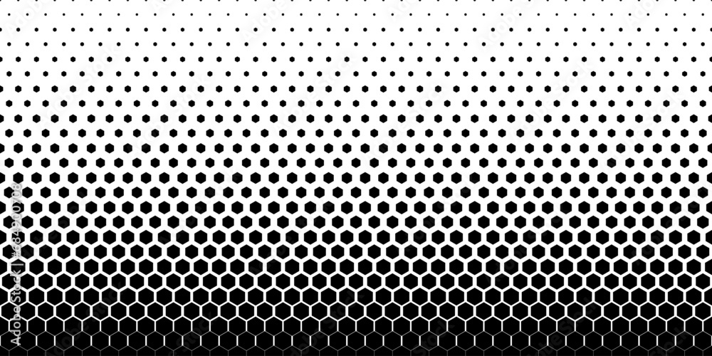 black white hexagonal halftone pattern - obrazy, fototapety, plakaty 