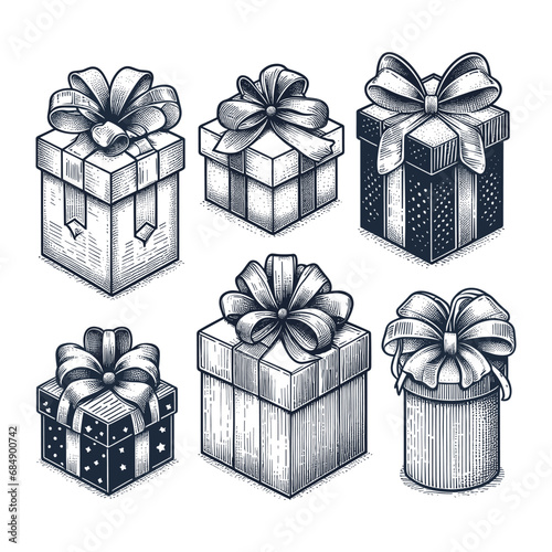 Gift boxes with bows and ribbons, vector illustration.