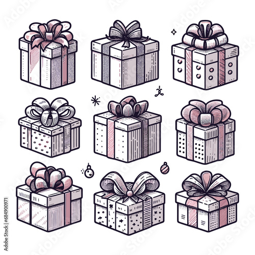 Gift boxes with bows and ribbons, vector illustration.