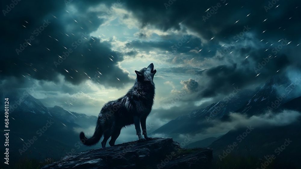 A lone wolf howling under a moonlit sky
A lone wolf howling under a moonlit sky