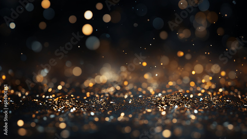 black festive background and barely noticeable golden bokeh sparks of gold in the blur