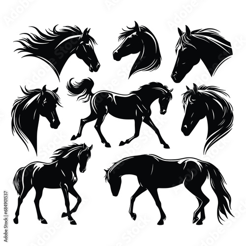 Set of horse silhouettes isolated on a white background, Vector illustration.