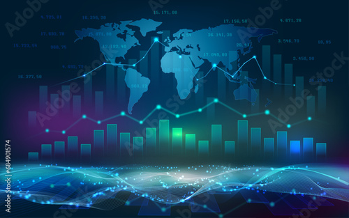 Financial global trade concept. Stock market and exchange. Candle stick graph chart. vector digital art blue background