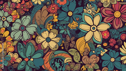 Hippie flower floral blue brown background Generative AI