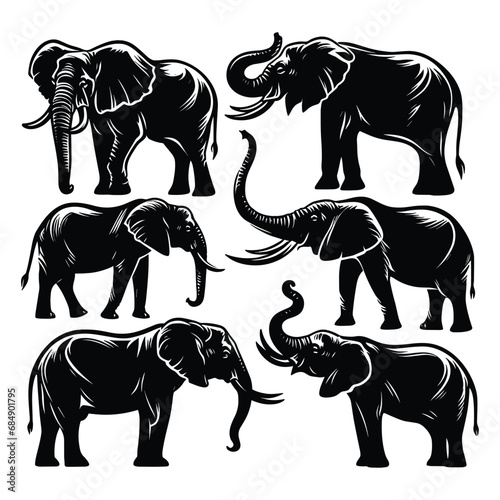 Set of elephants silhouettes