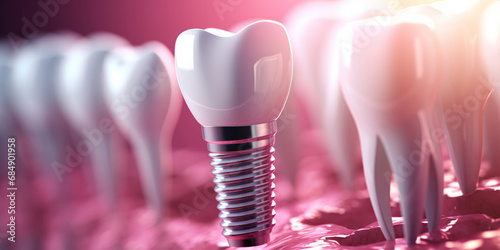 A close-up of a modern tooth implant in a patient's mouth, showcasing the seamless blend of dental innovation and natural appearance photo