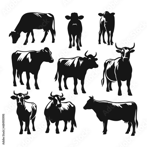 Set of cow silhouettes isolated on a white background, Vector illustration. photo