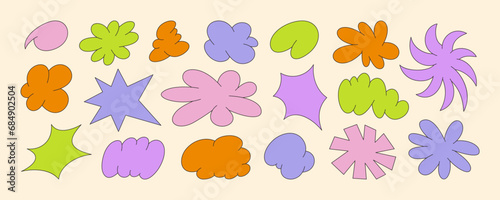 Abstract Retro Shapes and Funky Groovy Forms. Vector Geometric Stickers with Different Elements