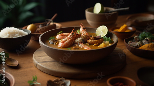 Thai seafood curry soup fragrant spices Generative AI