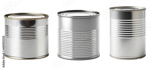 Closeup of a metal can on a white transparent background