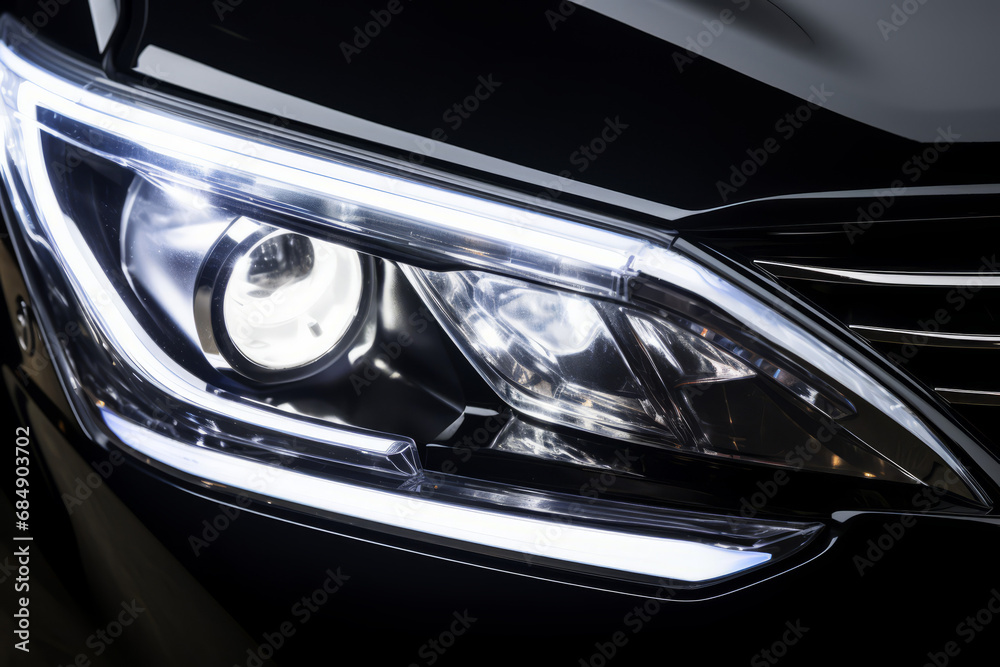 Close-up of the headlights of an unbranded black car