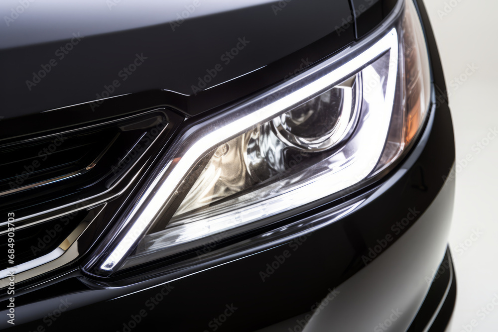 Close-up of the headlights of an unbranded black car