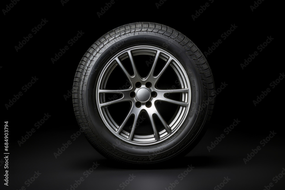 Closeup of car tires on black background