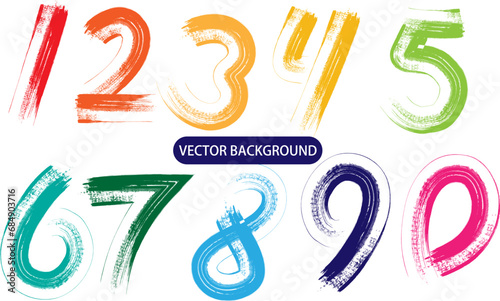 set colorful numbers, vector hand paint set number. Vector hand paint number 1,2,3,4,5,6,7,8,9,10. Hand drawn letter with dry brush.