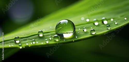 A close-up of a dewdrop on a leaf with a radial gradient reflection.