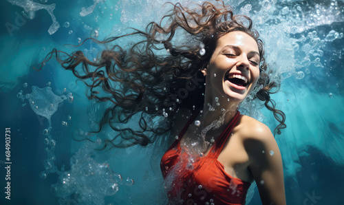 woman splashing water with a smile