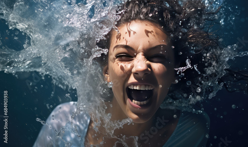 woman splashing water with a smile © Kien