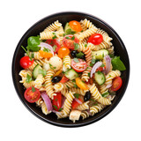 Closeup of a delicious pasta salad on a white transparent background