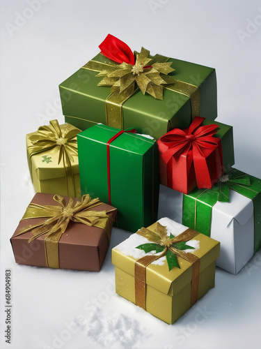 A beautiful phpto of Christmas gift boxes Generative AI photo