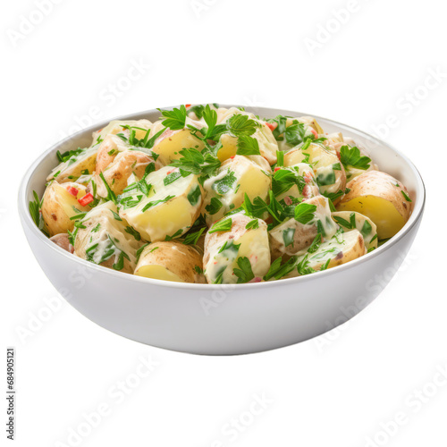 Closeup of a delicious potato salad on a white transparent background